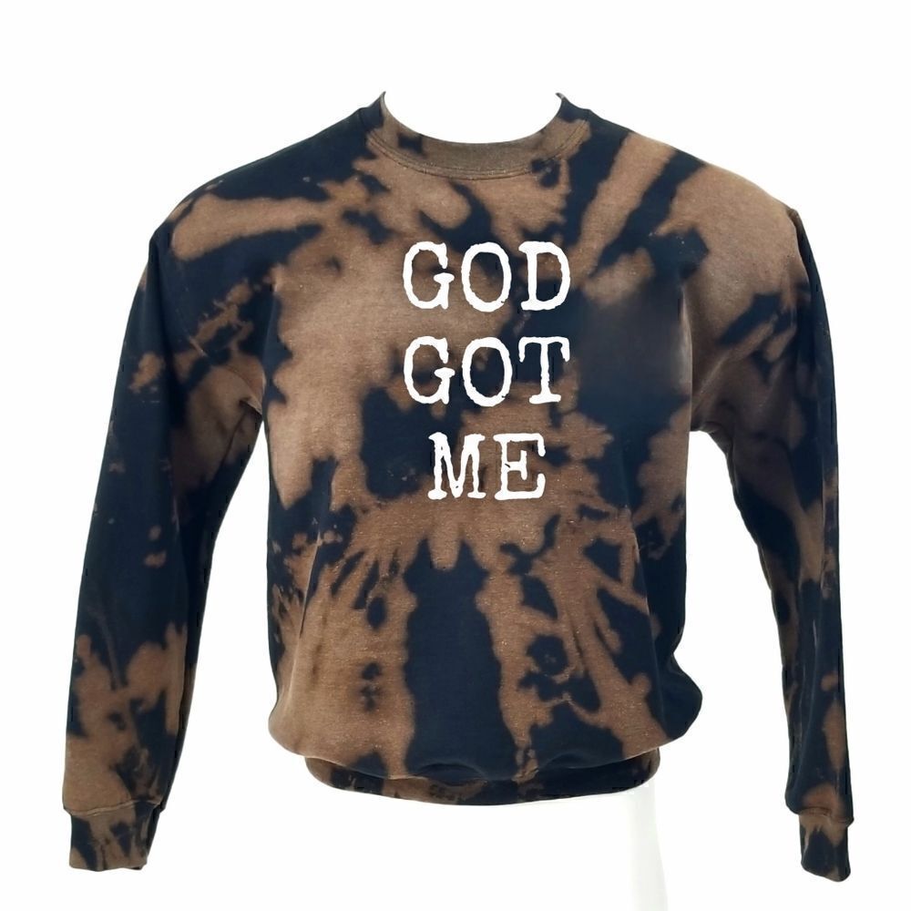 GOD GOT ME Acid Washed, Distressed Pullover Crewneck, Sweatshirt - y2k rock rap